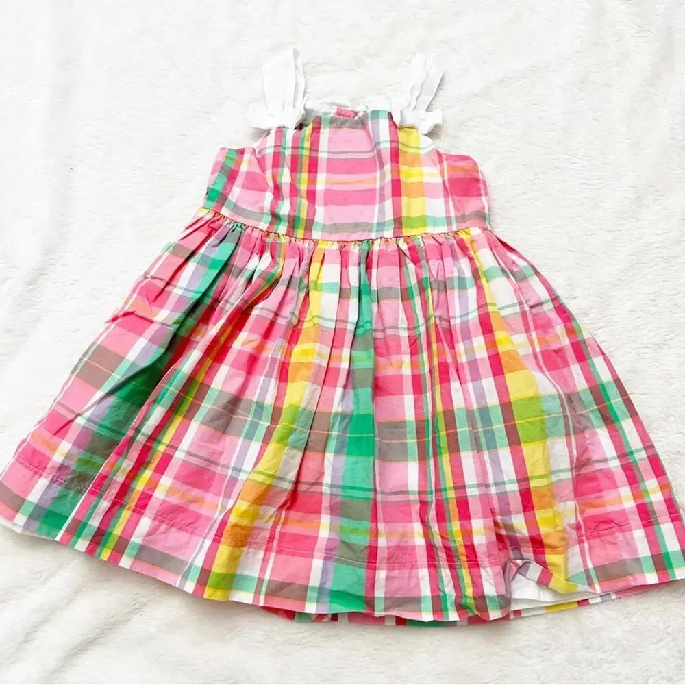 Janie and Jack Pink Plaid Dress sz 6-12 m happy in madras Sun Dress